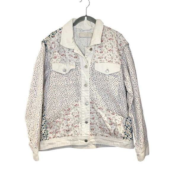 Blank NYC Jackets & Blazers - BlankNyc Floral Patchwork Trucker Denim Jacket Cream Cottagecore Oversized sz M